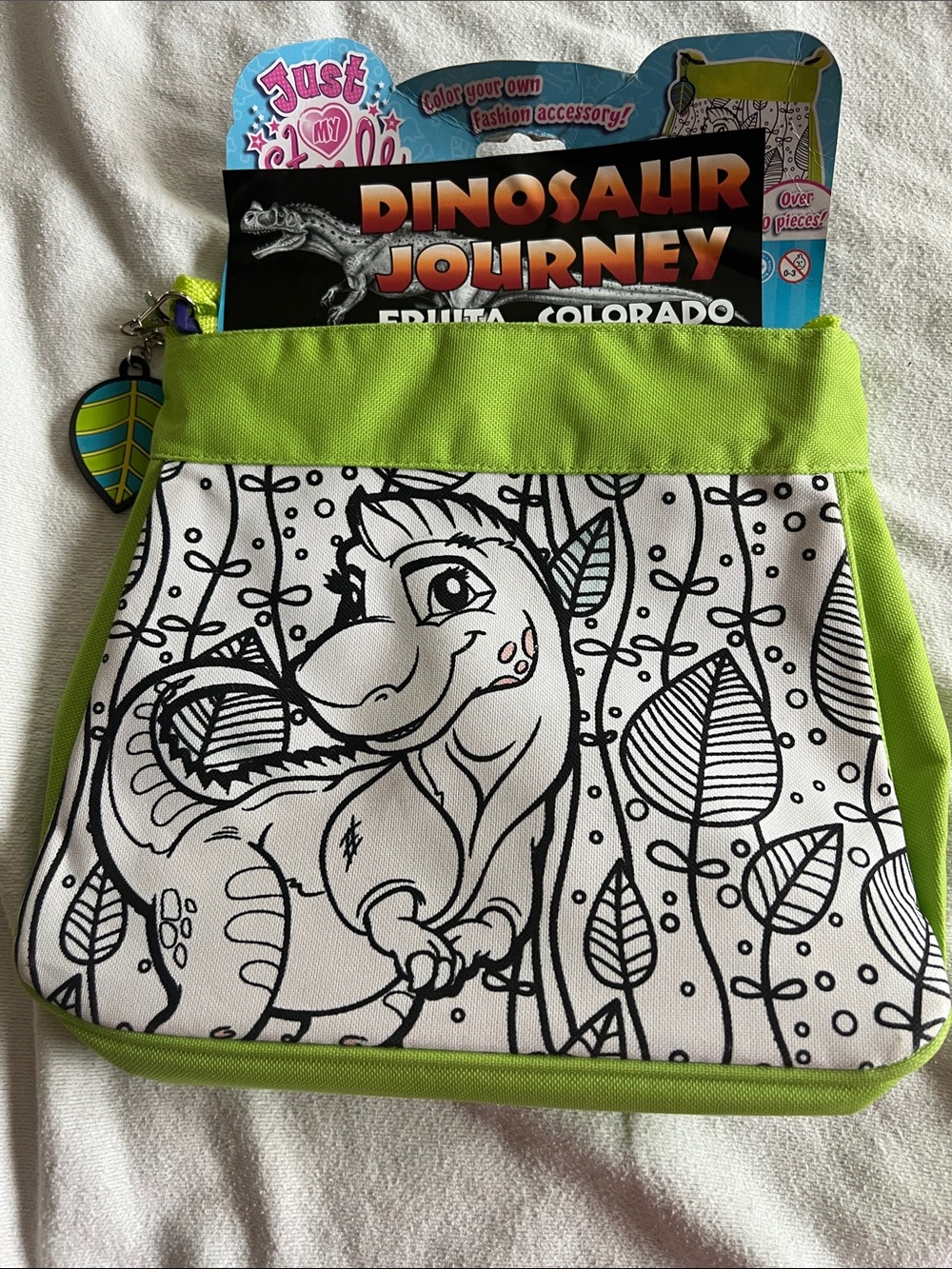 Kids Dino Coloring Bag - Bright Lime Green
